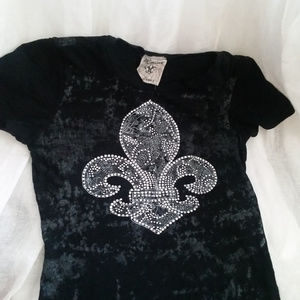 Vocal - Black Blingy La Fleur Tee Shirt - EUC